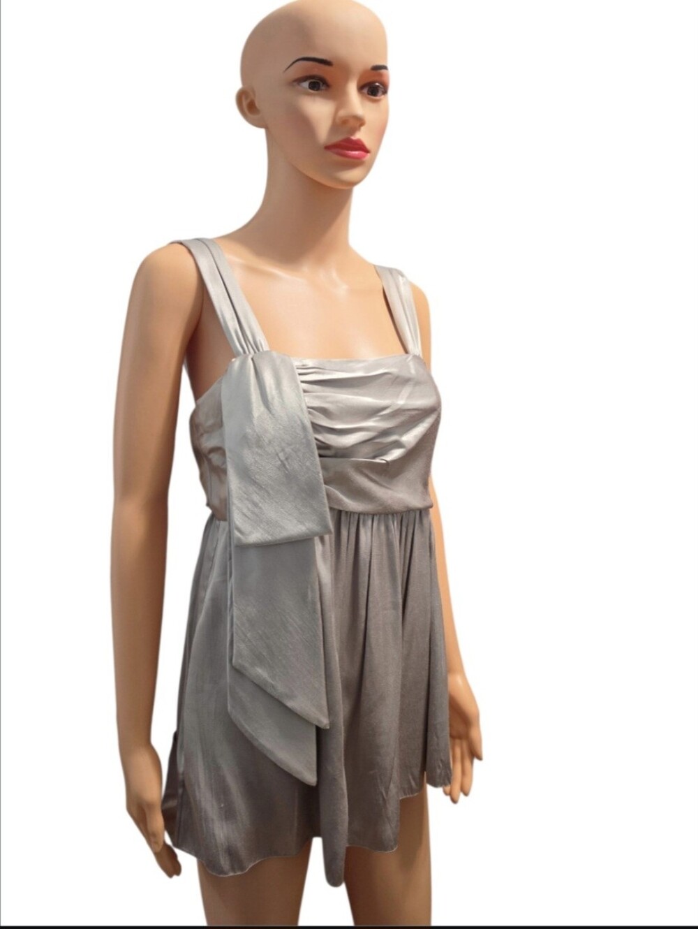 Vera Wang Lavender Label Satin Silk Blend Liquid Silver Dove Grey Coquette Top 4